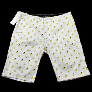 Reset Mens Shorts Size 36 White Yellow Lemons Chino Casual Stretch NWT